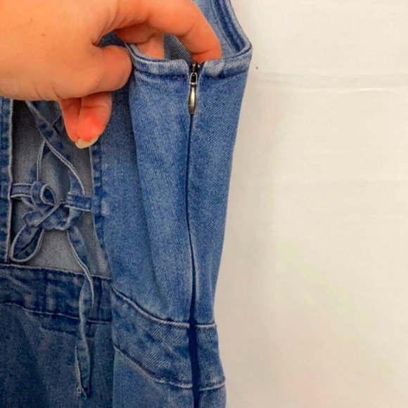 Denim & Co wide leg jean jumpsuit w corset back - Picture 9 of 12